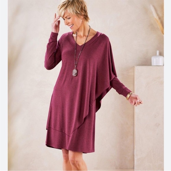 SOFT SURROUNDINGS Marla Layered Dress in Dark Fuchsia Sz XL Lagenlook - Picture 1 of 8